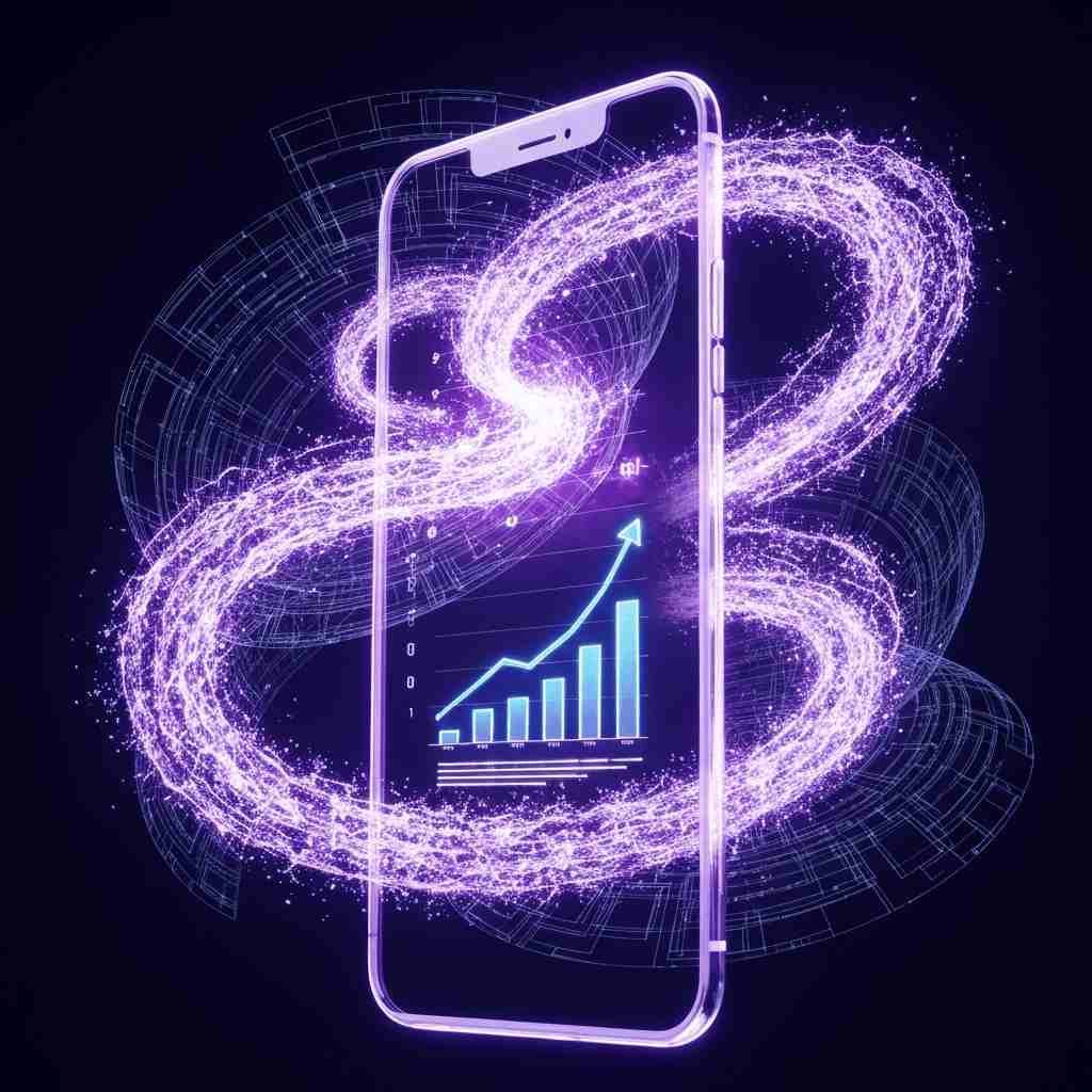 Mobile app development banner showing a custom iOS and Android application.